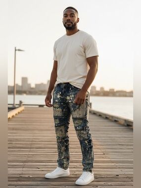🫶🏻 Vintage Americana Washed Paint-Effect Adjusted Narrow Dungarees